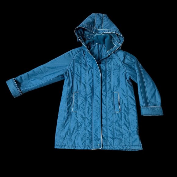Vintage Coat 1980s Teal Quilted Womens Size 14 Aurora International Miss Abmoor - Picture 2 of 13